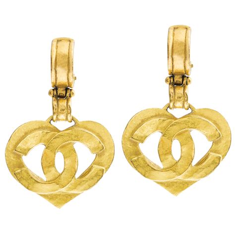 chanel gold heart earrings|vintage chanel heart earrings.